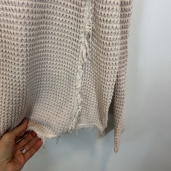 Free People Sunrise Small Cold Shoulder Tunic Sweater Beige Waffle Knit - Picture 6 of 11